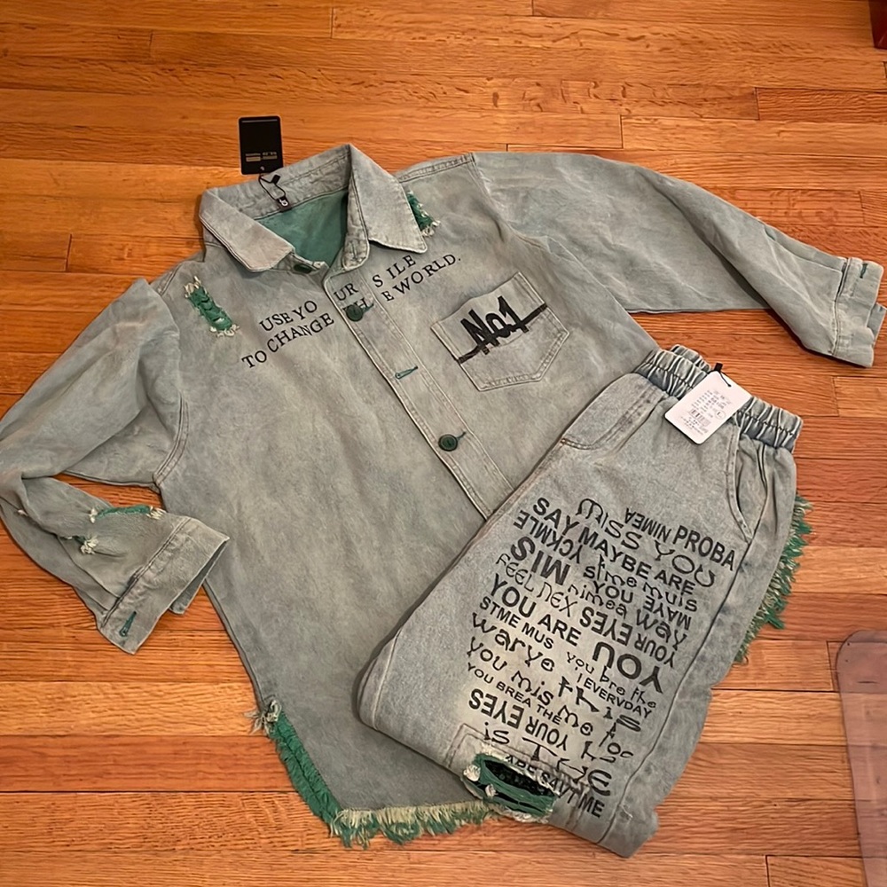 GD.JD Denim Jacket and Pant Suit, Large